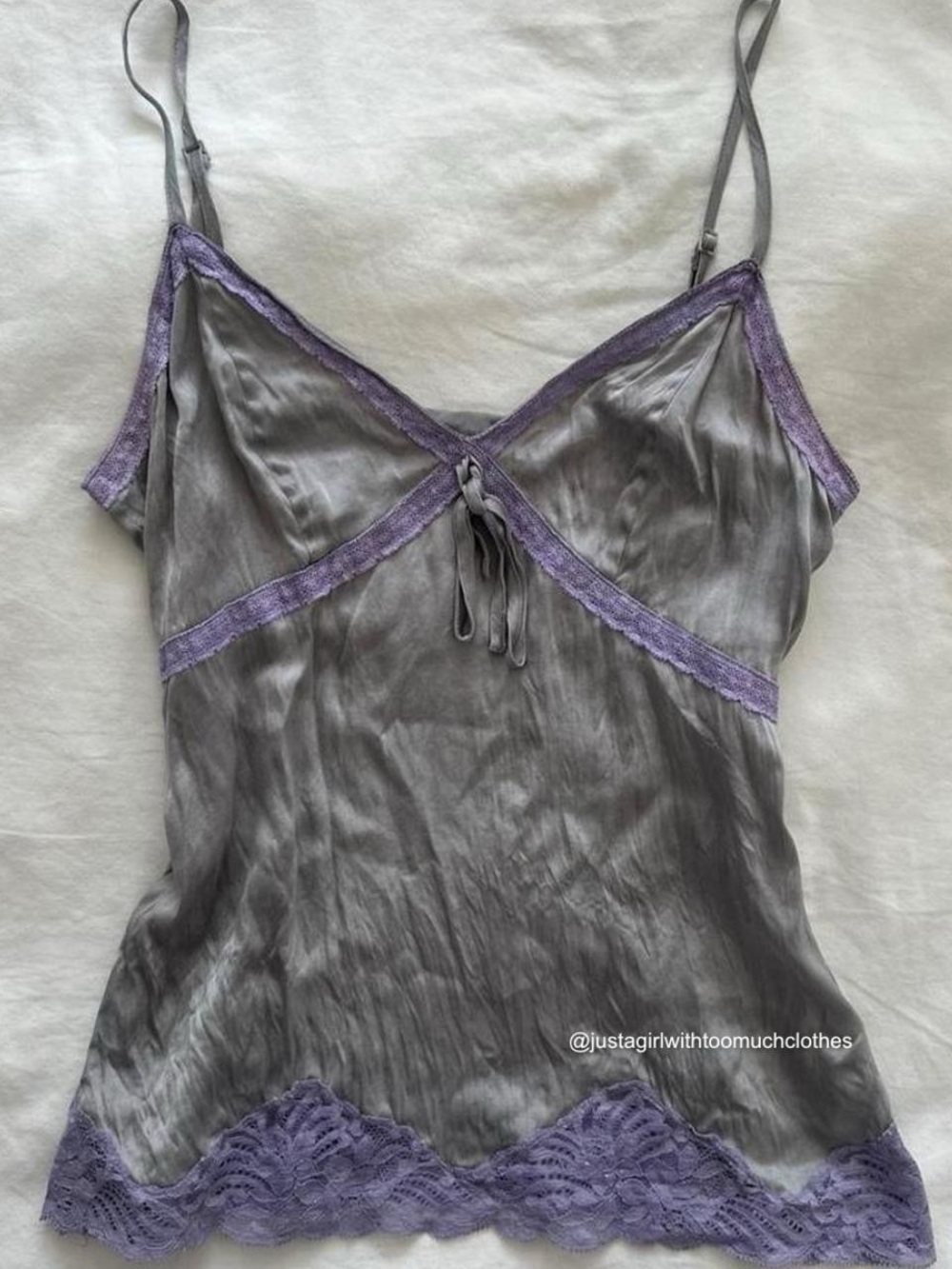 Banana Republic Gray Satin Cami with Lavender Lace Trim